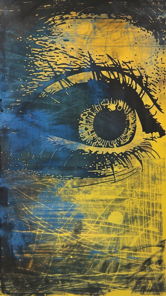 Silkscreen on paper of an eye textured painting yellow.