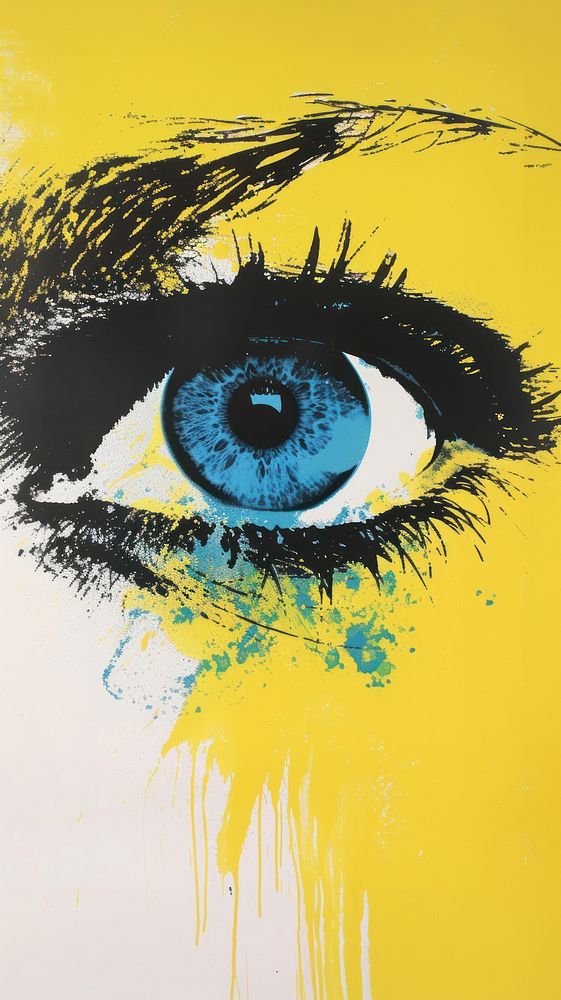 Silkscreen on paper of an eye painting graphics drawing.