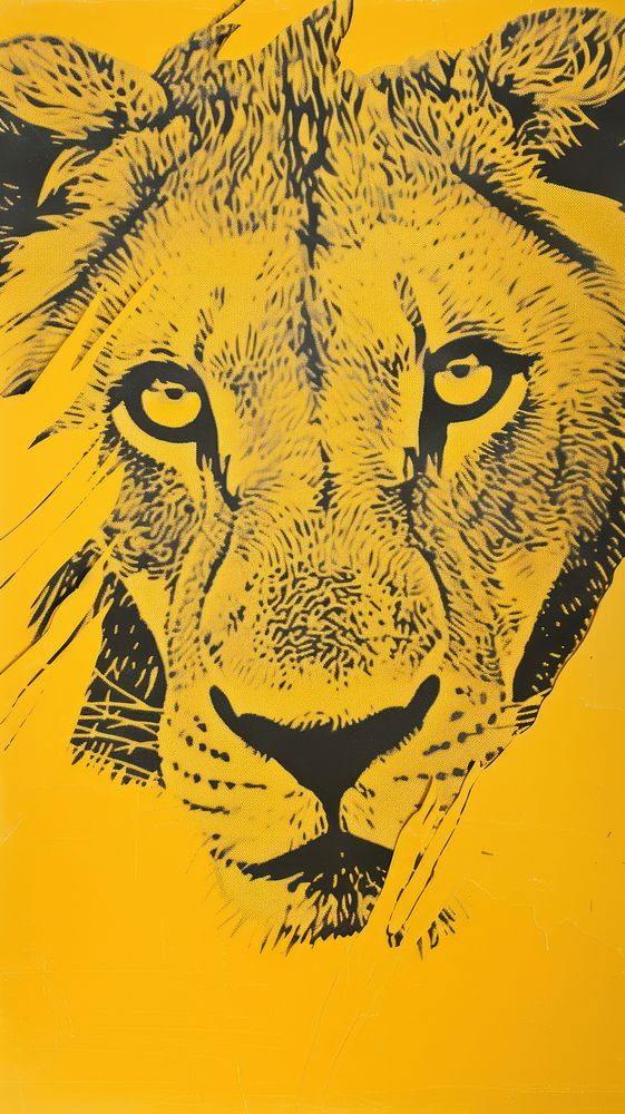 Silkscreen on paper of a femal lion wildlife animal mammal.
