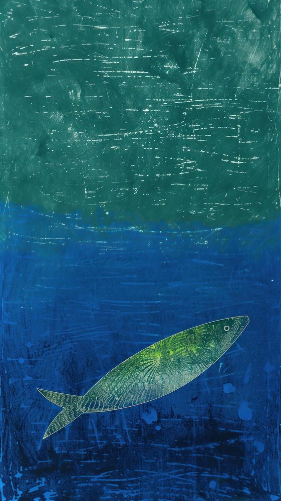 Silkscreen on paper of a fish animal green blue.
