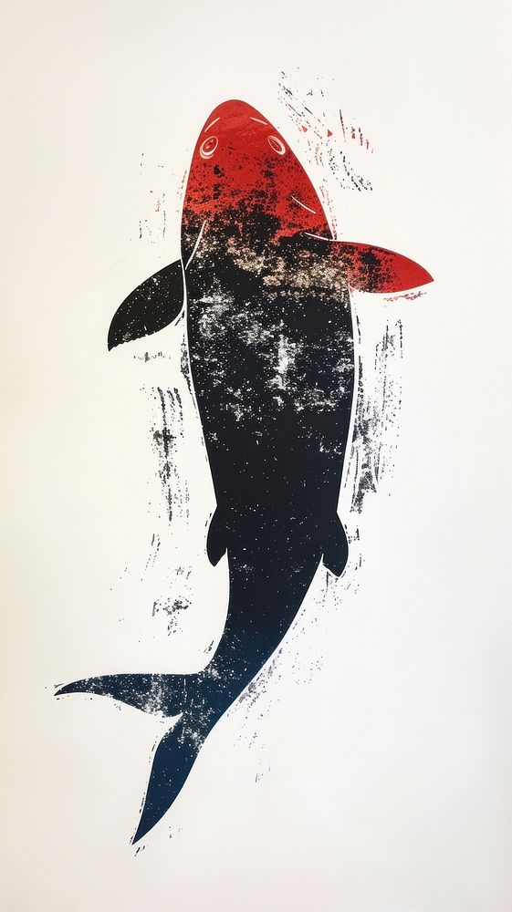 Silkscreen on paper of a fish silhouette painting animal.