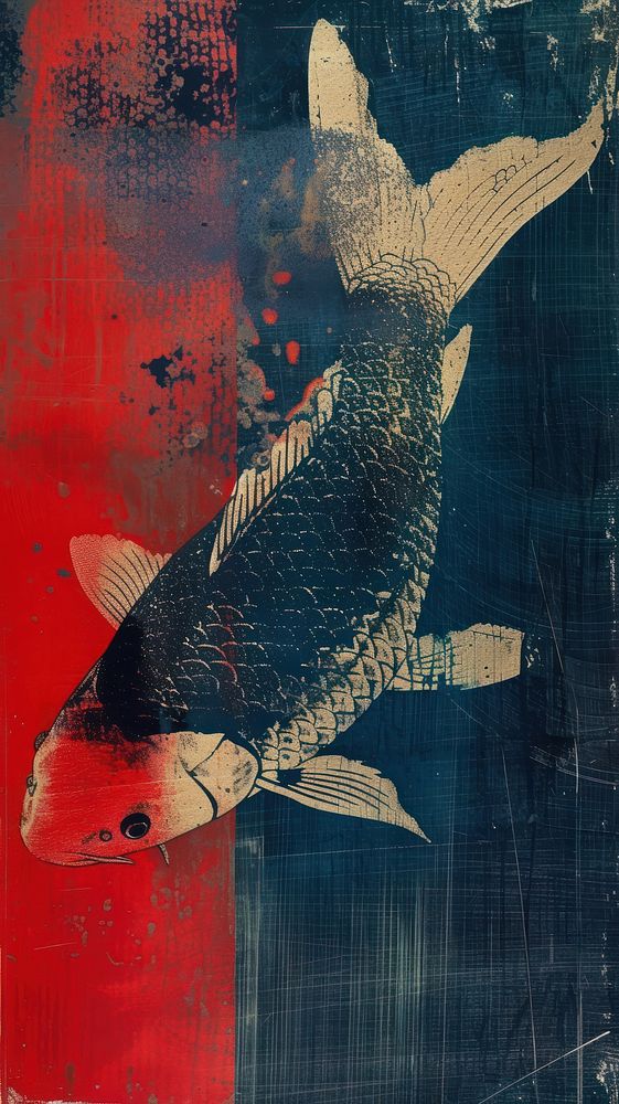 Silkscreen on paper of a fish painting animal carp.