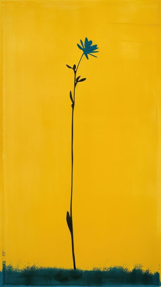 Silkscreen on paper of a flowers painting yellow plant.