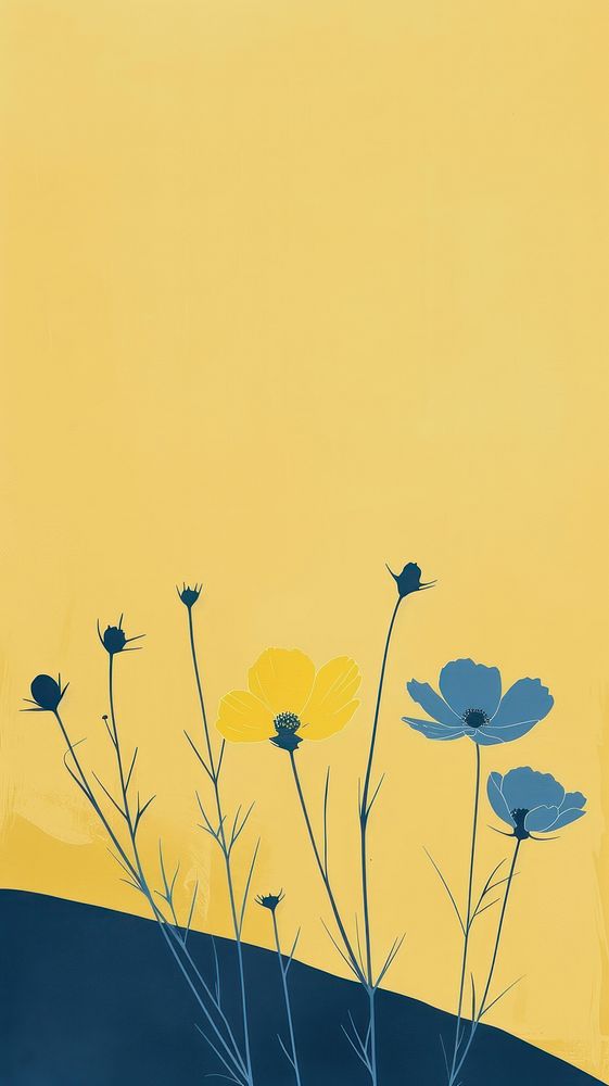 Silkscreen on paper of a flowers painting outdoors yellow.