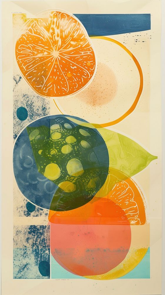 Silkscreen on paper of a fruit grapefruit art creativity.