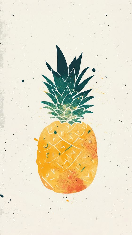 Silkscreen on paper of a fruit pineapple plant food.