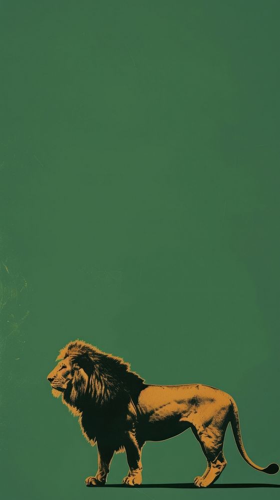 Silkscreen on paper of a lion wildlife animal mammal.