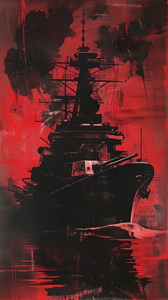 Silkscreen on paper of a ship battleship painting warship.