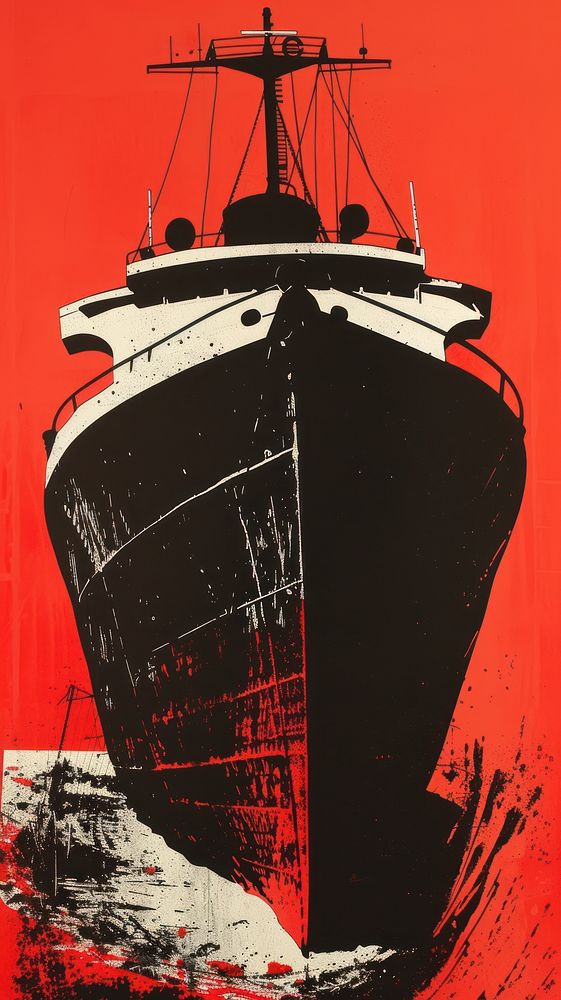 Silkscreen on paper of a ship painting vehicle boat.