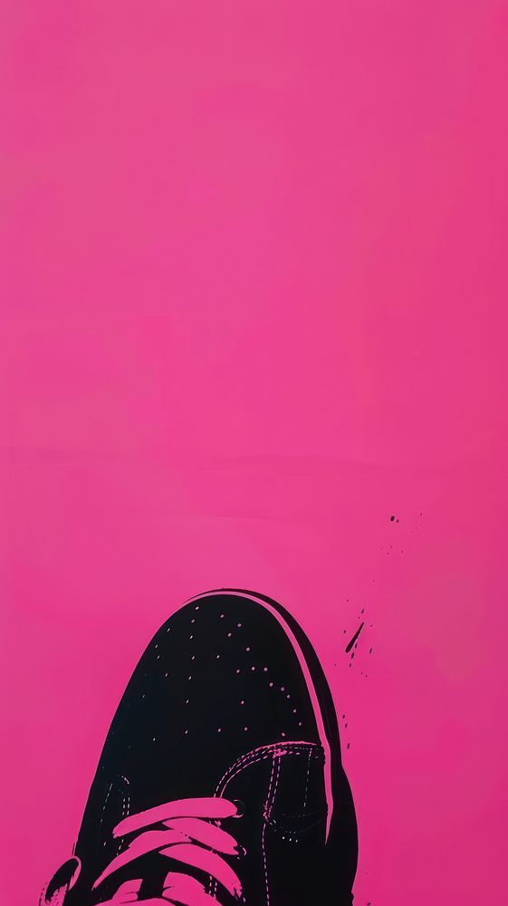 Silkscreen on paper of a shoes black pink red.