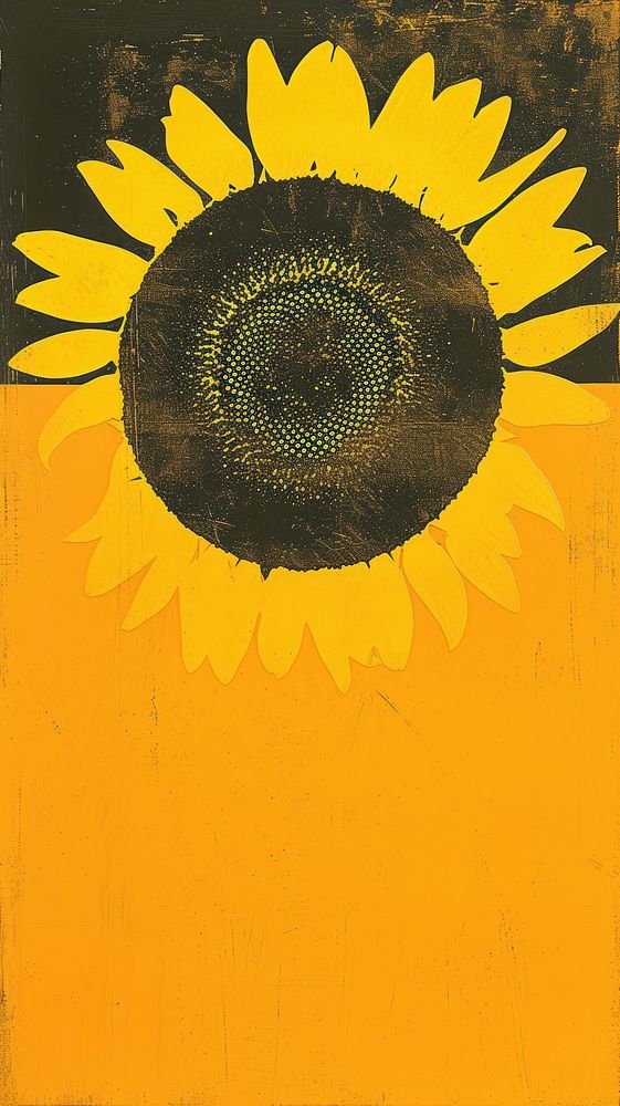 Silkscreen on paper of a sunflower painting yellow plant.
