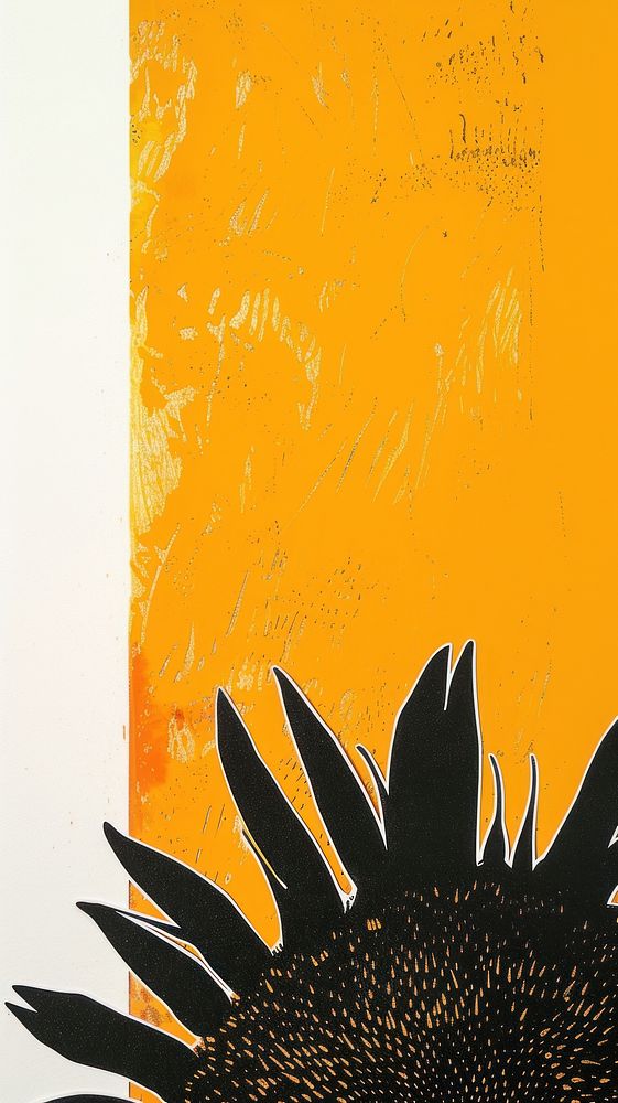 Silkscreen on paper of a sunflower painting yellow art.