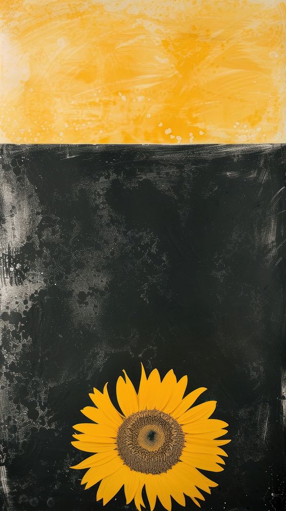 Silkscreen on paper of a sunflower painting yellow art.