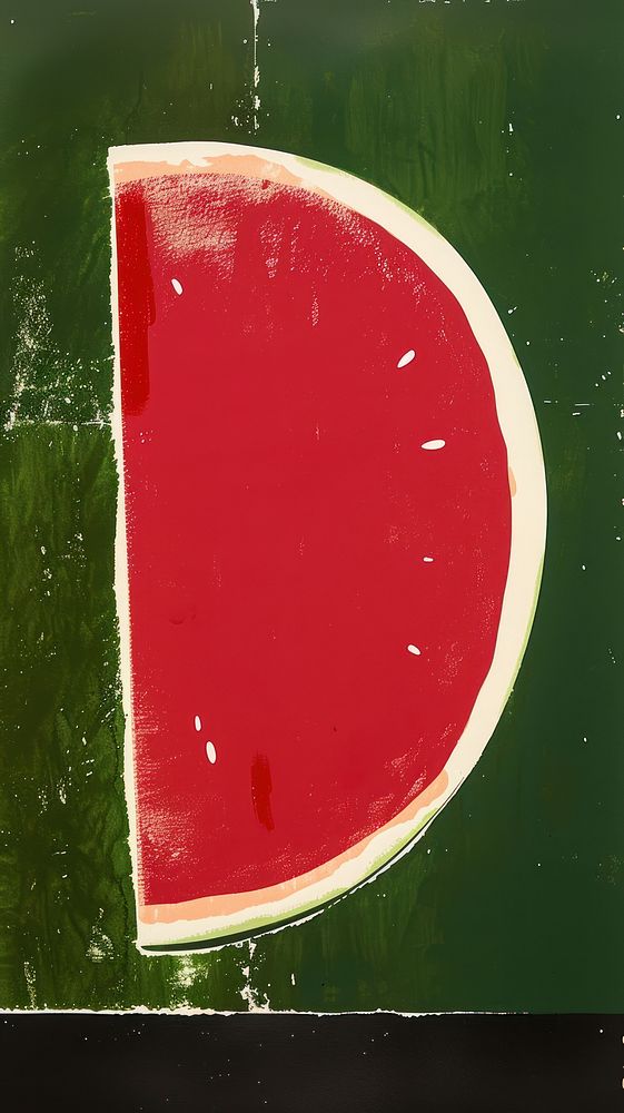 Silkscreen on paper of a watermelon fruit green plant.