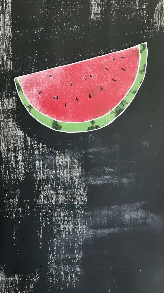 Silkscreen on paper of a watermelon fruit plant green.