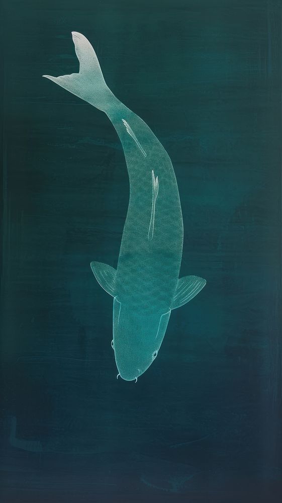 Silkscreen on paper of a thai fish animal blue underwater.