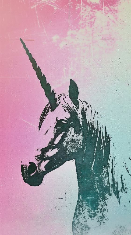 Silkscreen on paper of an unicorn painting drawing animal.