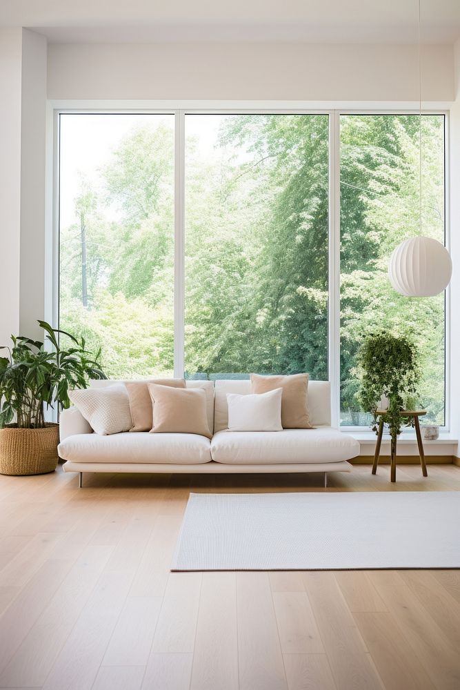 Living room interior furniture window plant.