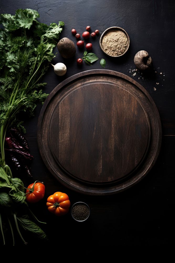 Dark wooden board vegetable food ingredient.