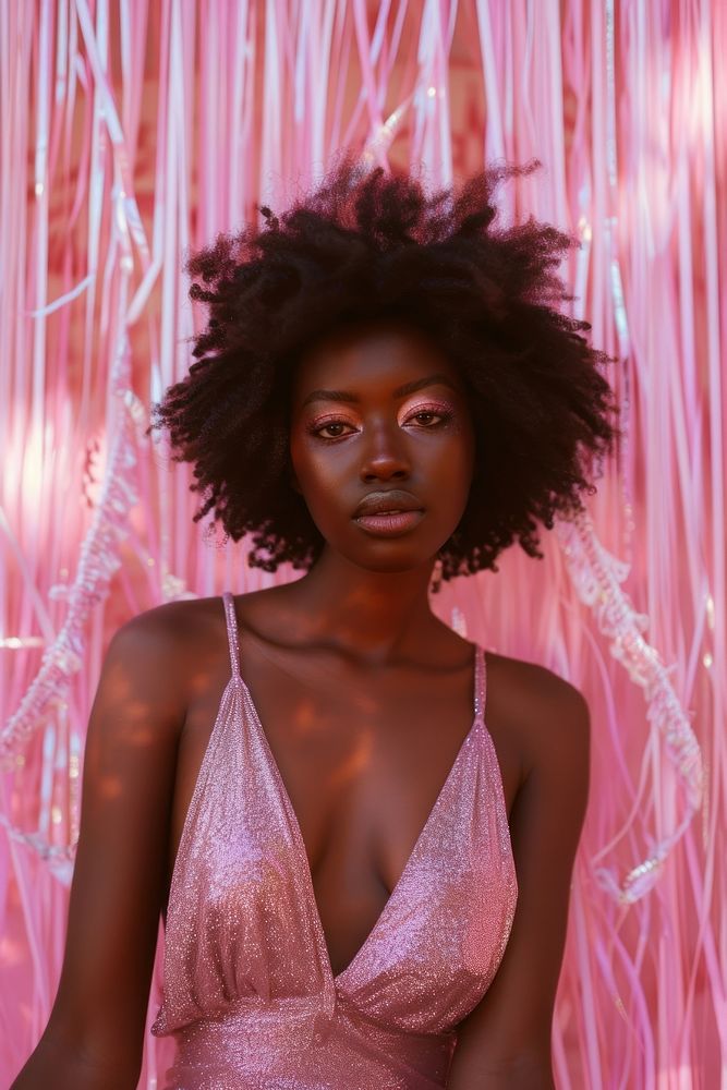 Afro model with short slip dress portrait adult photo.