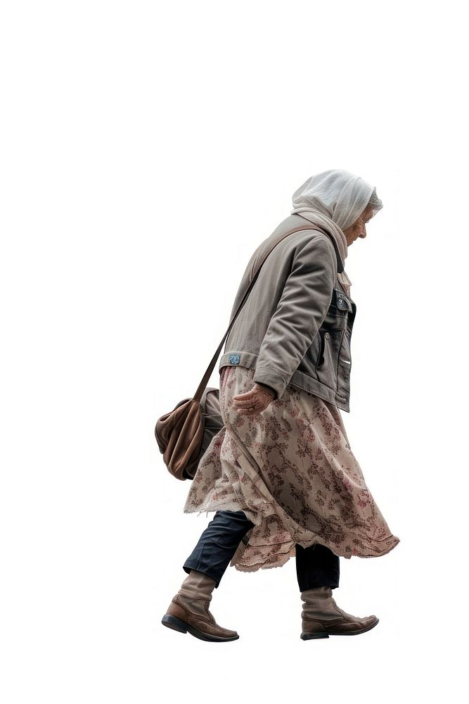 Old lady walking footwear overcoat adult.