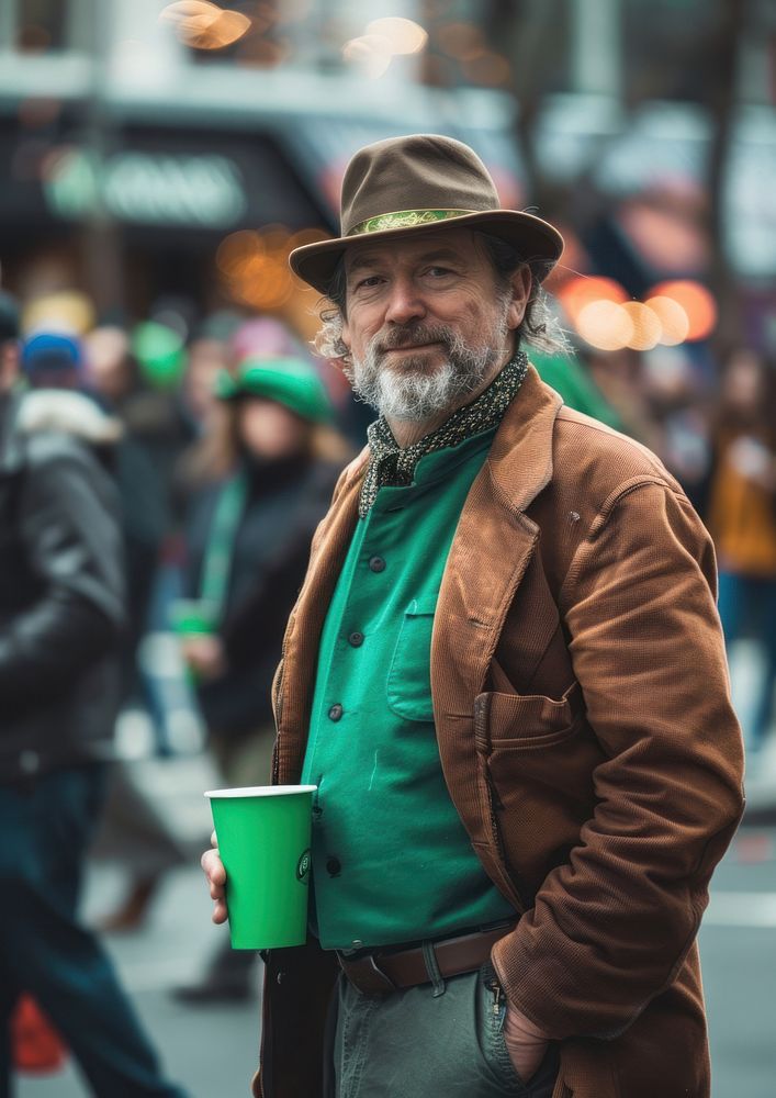 Man holding green paper cup portrait jacket adult.