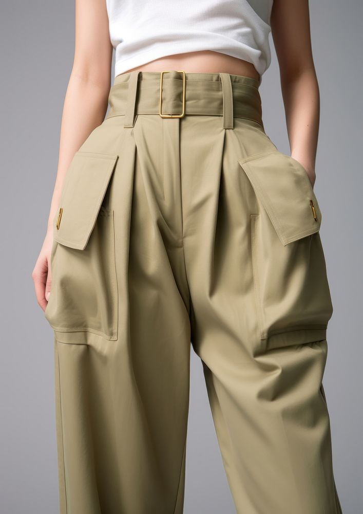 High-waist trousers with an adjustable elasticated double waistband pocket khaki outerwear.