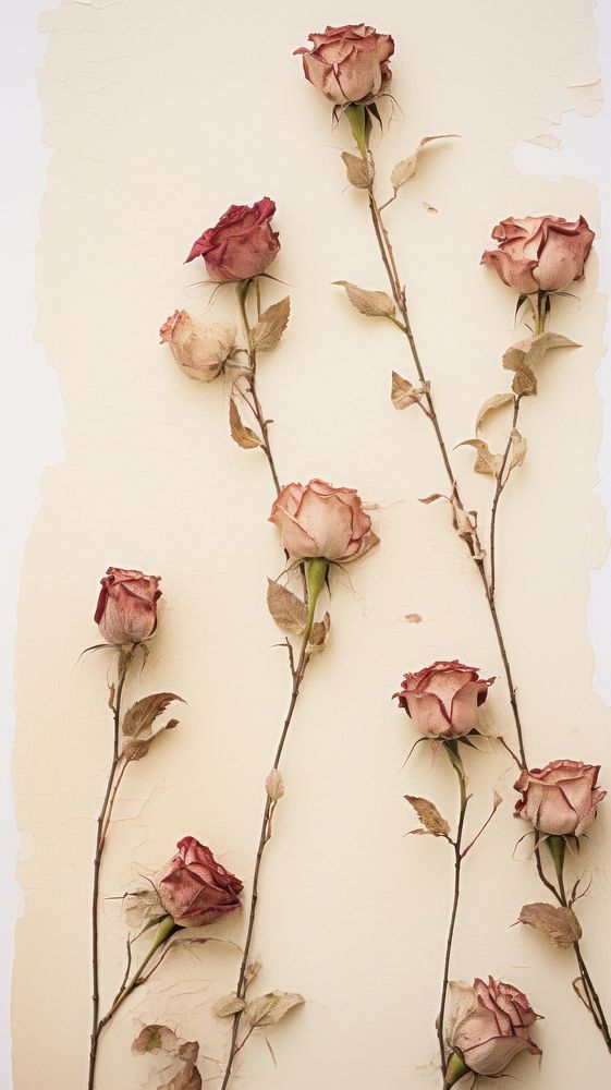 Real pressed climbing roses flower wall plant.