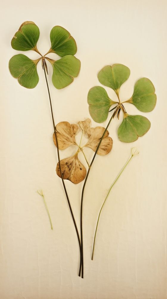 Real pressed clover leaves flower plant herbs.