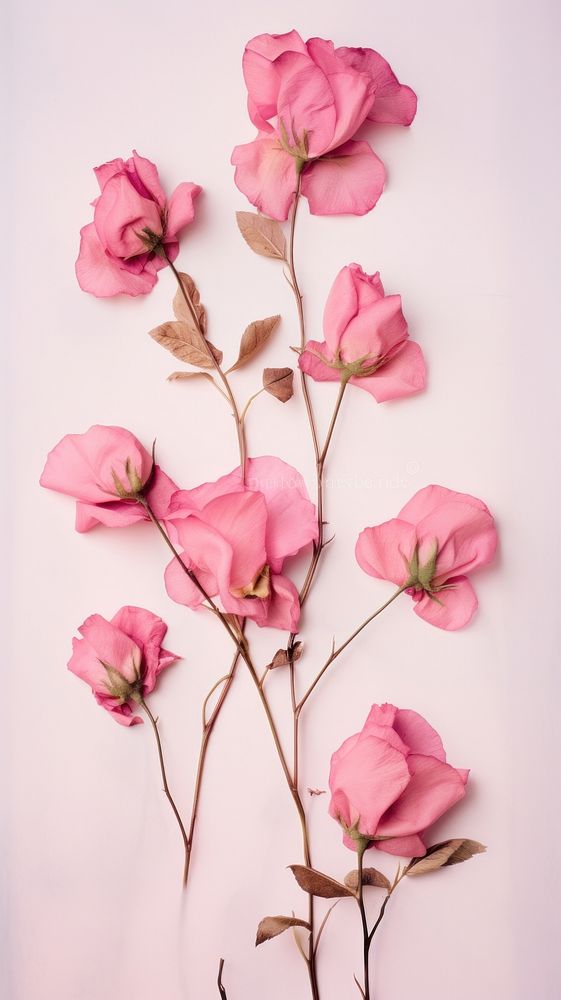 Real pressed pink roses flowers blossom petal plant.