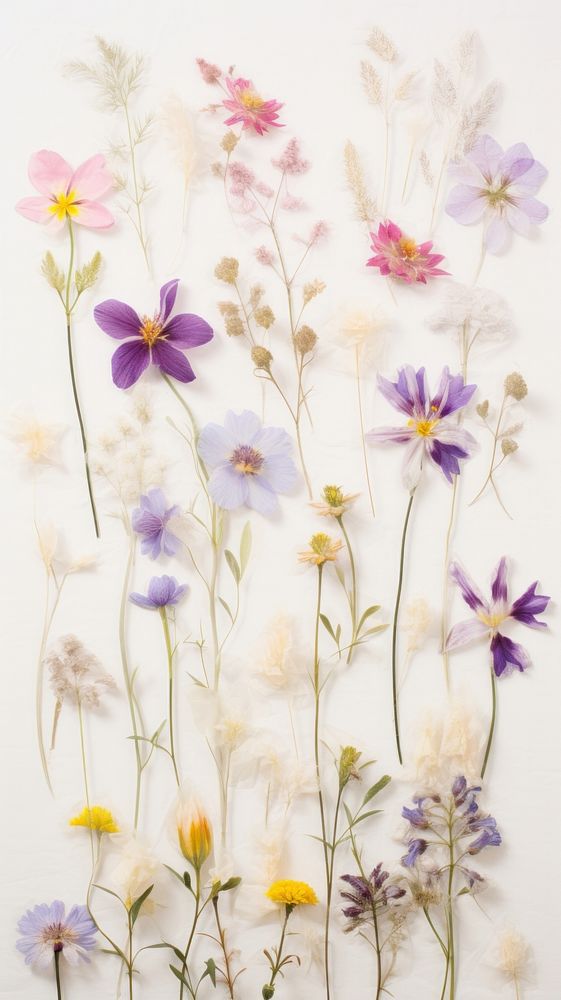 Real pressed spring flowers backgrounds pattern purple.