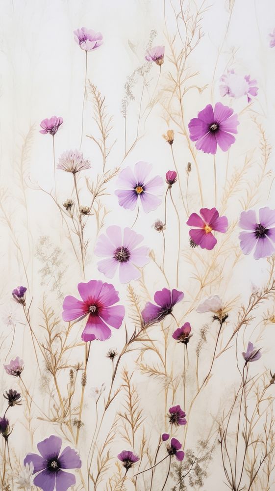 Real pressed wild flowers backgrounds pattern purple.