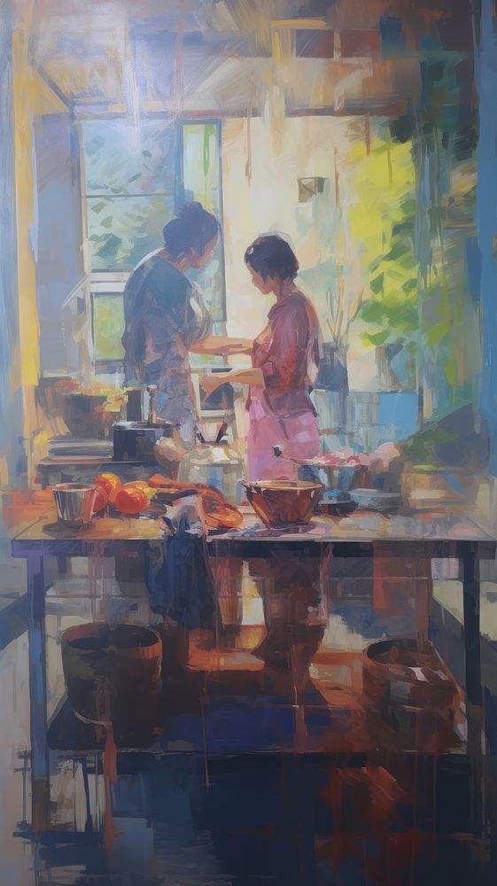 Cooking art painting indoors.