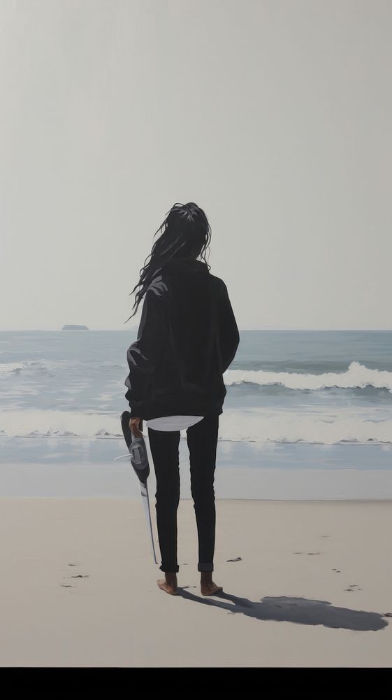 Cool black teenage girl at the beach standing adult tranquility.