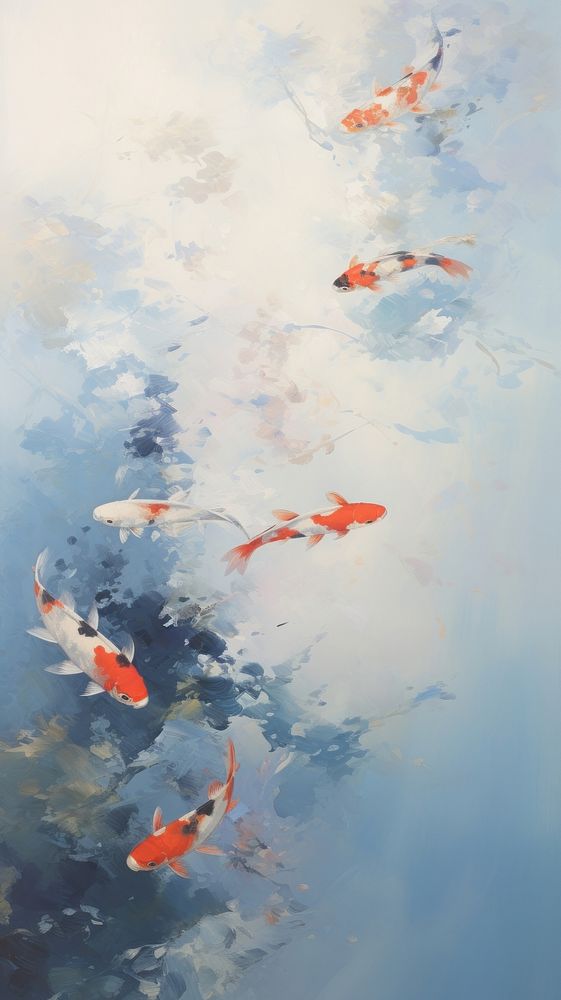 A koi fishes in clear water animal carp acrylic paint.