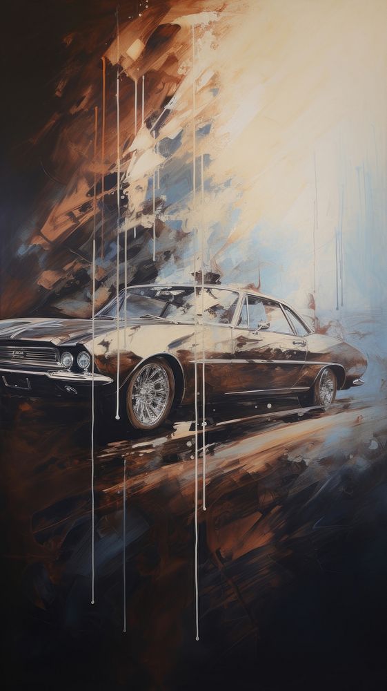 Acrylic paint of a of classic car art painting vehicle.