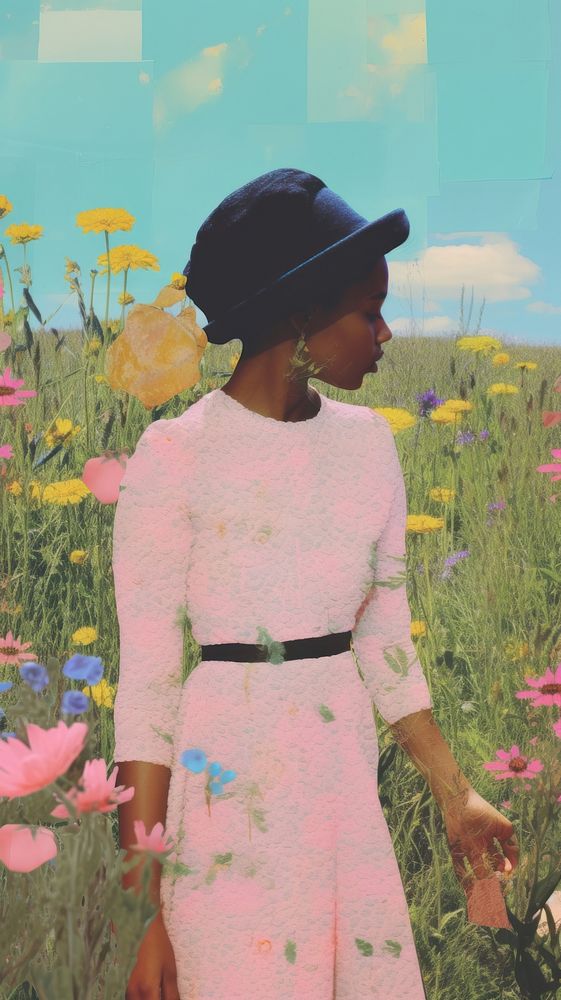 Black woman in the meadow portrait outdoors flower.