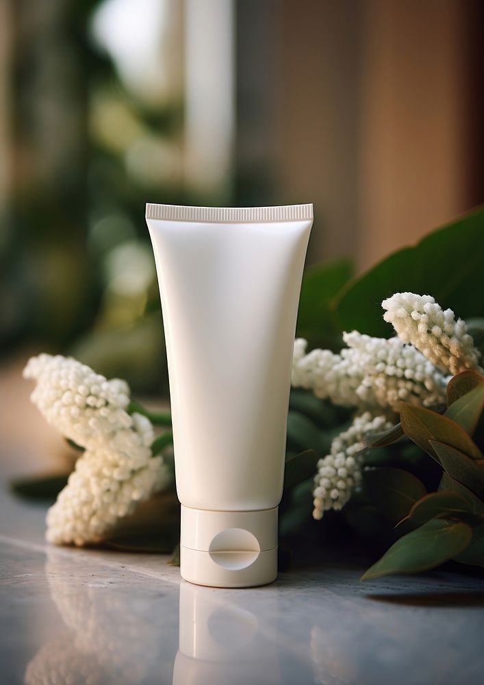 Cream tube white flowerpot cosmetics.