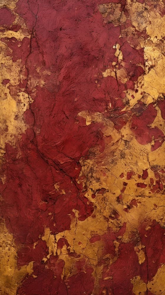 Crimson-gold painting rough wall.