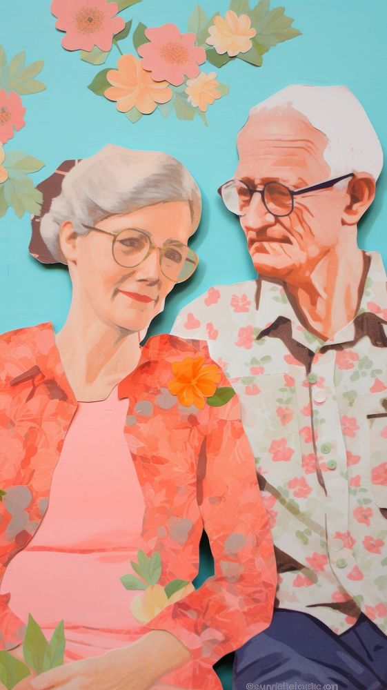 Elderly couple art painting portrait.