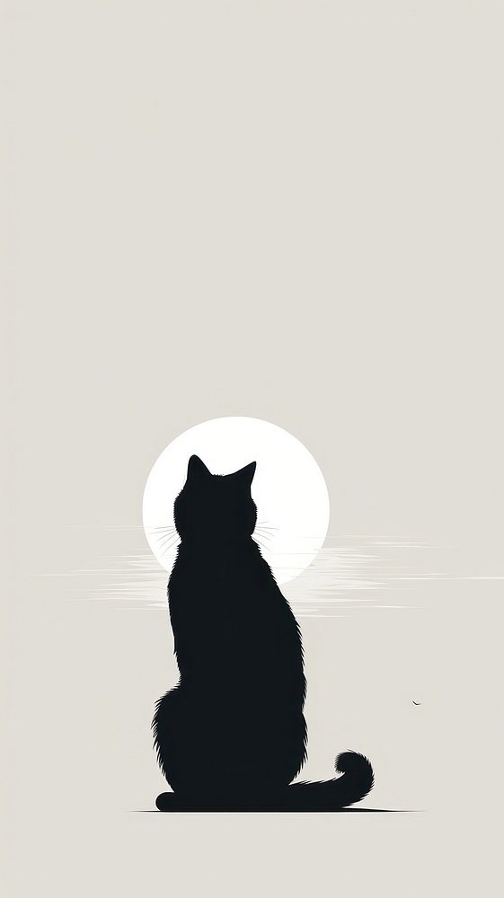 Litograph minimal cat sitting silhouette mammal animal.