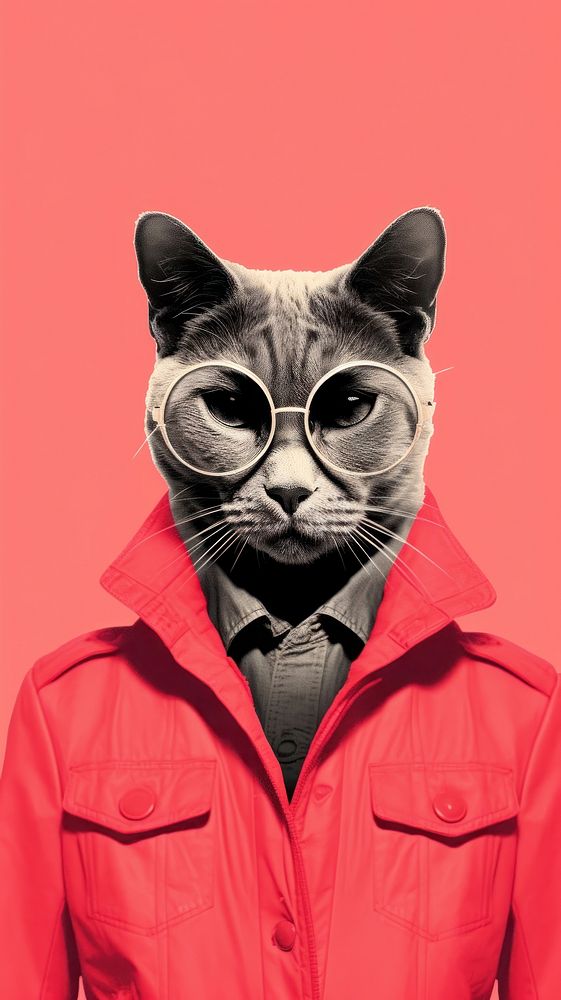 Litograph minimal fashion cat portrait animal mammal.