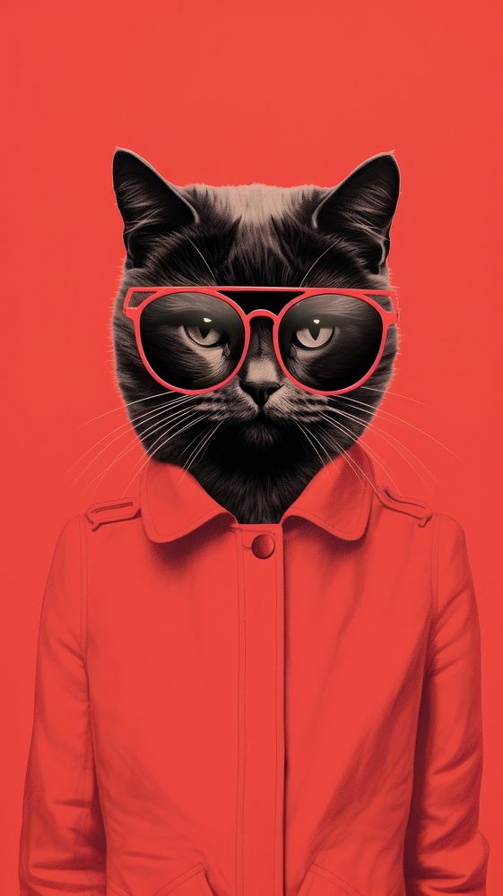 Litograph minimal fashion cat glasses mammal animal.