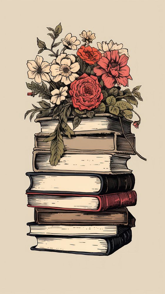 Litograph minimal flower vest on books publication plant rose.