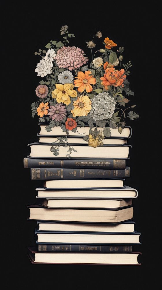 Litograph minimal flower vest on books publication plant arrangement.