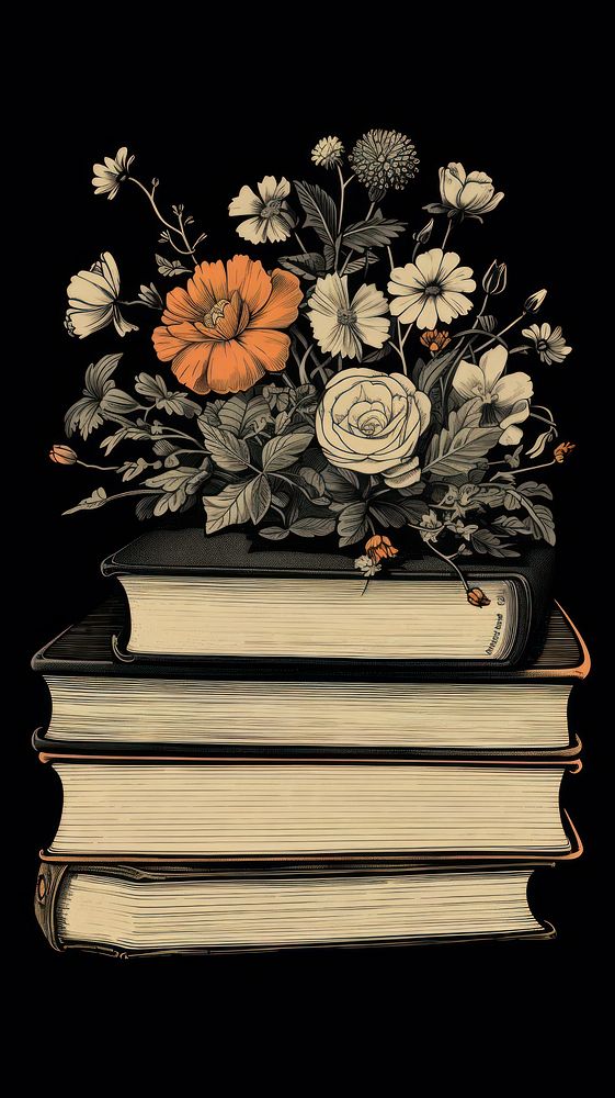 Litograph minimal flower vest on books publication plant art.
