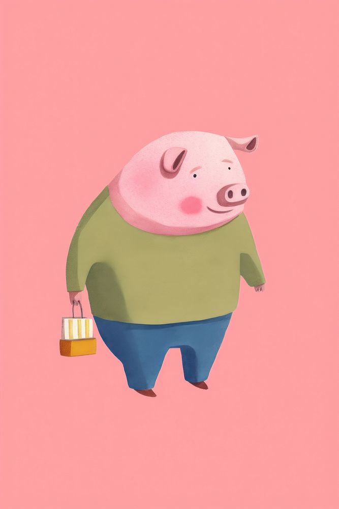Pig enjoy shopping cartoon animal mammal.