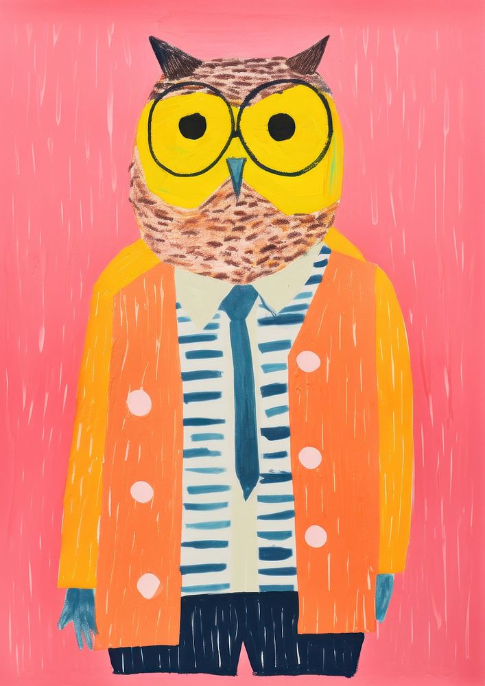 Owl teacher art painting anthropomorphic.