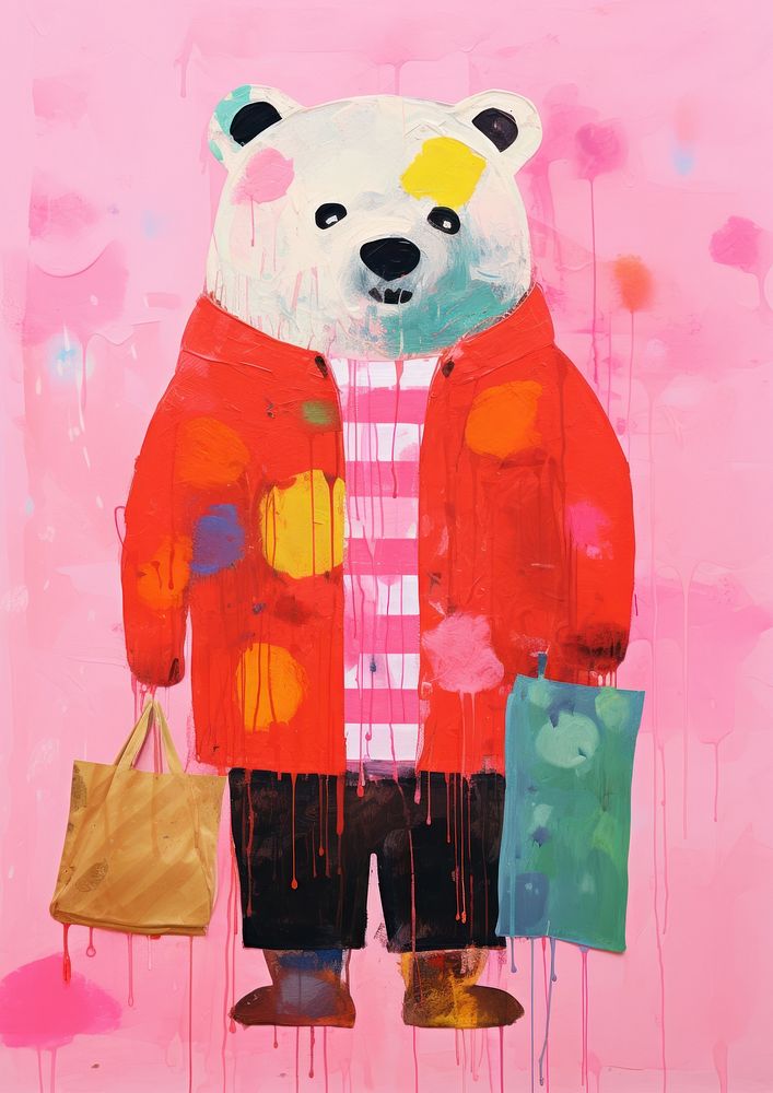 Bear shopping art painting mammal.