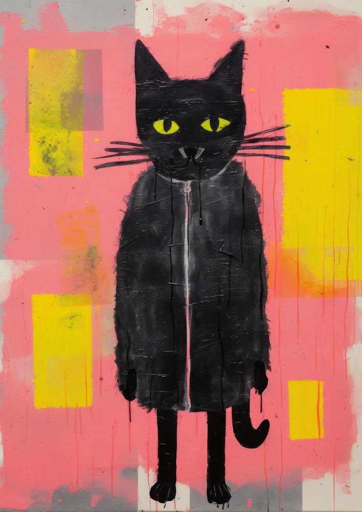 Black cat art painting mammal.